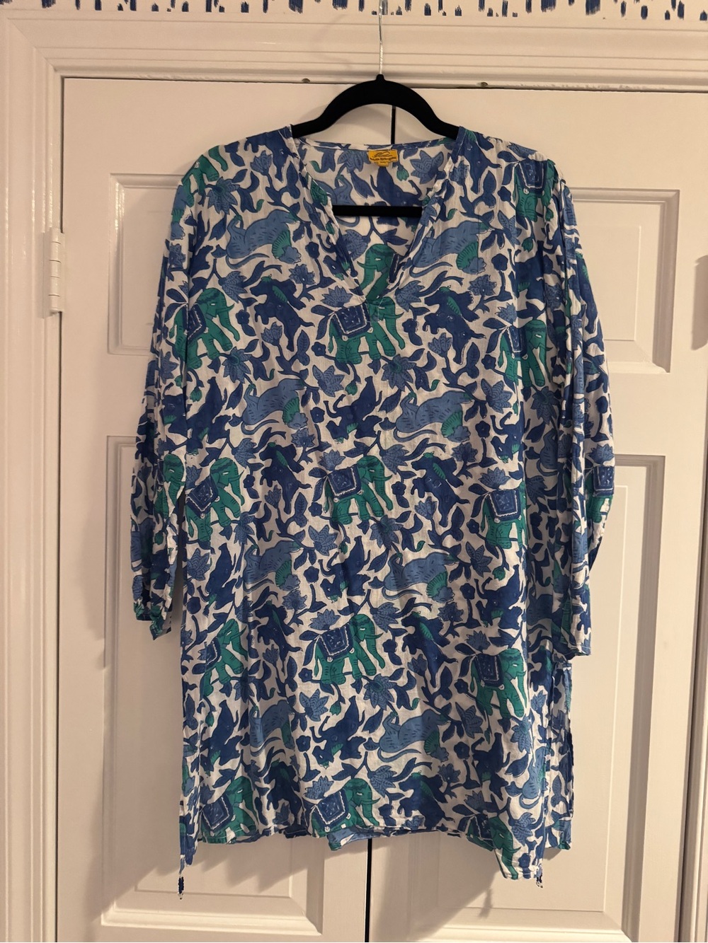 Roberta Roller Rabbit Blue and Teal Elephant Print Top